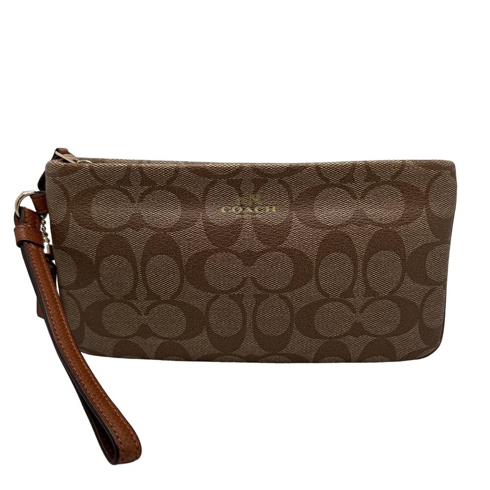 Coach F65748 Brown Signature Coated Canvas Wristlet